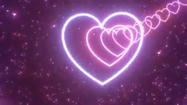 Neon Pink Heart Rollercoaster Subir Uma Grande Colina Cair Para — Vídeo de Stock