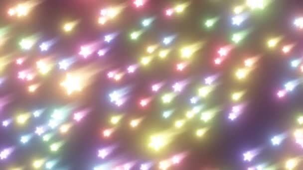 夜空に落ちる虹色のネオン輝く流れ星 4KシームレスVj Loop Motion背景アニメーション — ストック動画