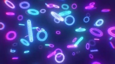 Retro Sentetik Neon Parlayan Kablo 3D Torus Şekilleri Kamera 'da Uçuyor - 4K Kusursuz VJ Döngüsüz Arkaplan Animasyonu