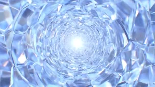 Viaje Dentro Túnel Luz Cristal Vidro Intocado Brilhante Imersivo Seamless — Vídeo de Stock