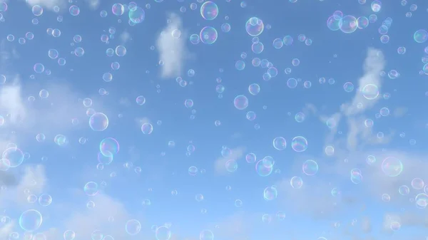 Rising Shiny Irridescent Soap Bubbles Floating Upward Sky Abstract Background — Stock Photo, Image