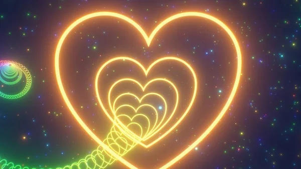 Reizen Door Neon Heart Ring Circulaire Lus Endless Helix Tunnel — Stockfoto