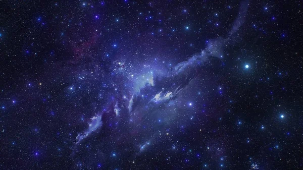 Sötétkék Galaxis Külső Tér Utazás Repülő Ragyogó Csillagködben Absztrakt Háttér Stock Kép