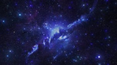 Koyu Mavi Galaksi Dış Uzay Yolculuğu Parlayan Yıldızlarda Uçan Nebula - 4K Kusursuz VJ Döngü Hareketi Arkaplan Canlandırması