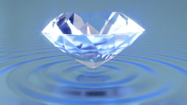 Mooi Glas Kristal Edelsteen Diamanten Zweeft Boven Helder Water Rimpeling — Stockvideo