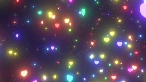 Hermosas Estrellas Del Corazón Resplandecientes Colores Del Arco Iris Neón — Vídeos de Stock