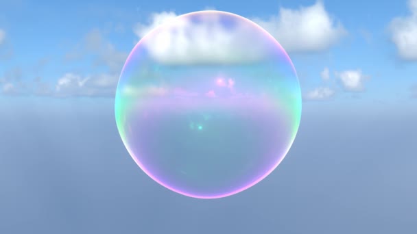 Velká Mýdlová Bublina Plovoucí Obloze Vlnitými Duhovými Barvami Bezešvé Smyčka — Stock video