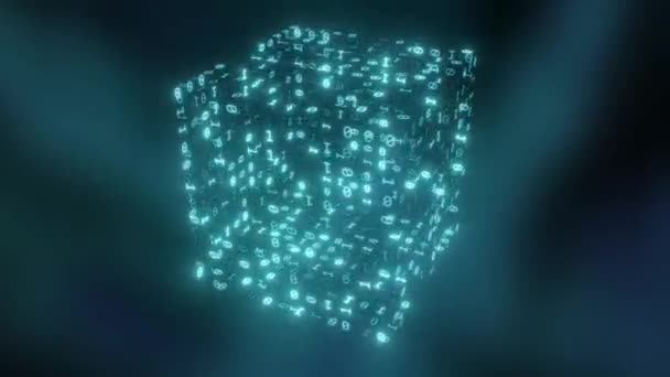 Données Numériques Cryptographie Blockchain Cube Chiffres Binaires Clignotants Sans Couture — Video