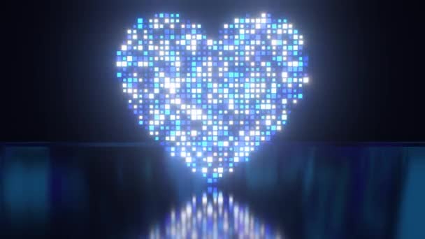 Digitales Herz Aus Quadratischen Pixeln Die Blau Weißen Neon Farben — Stockvideo
