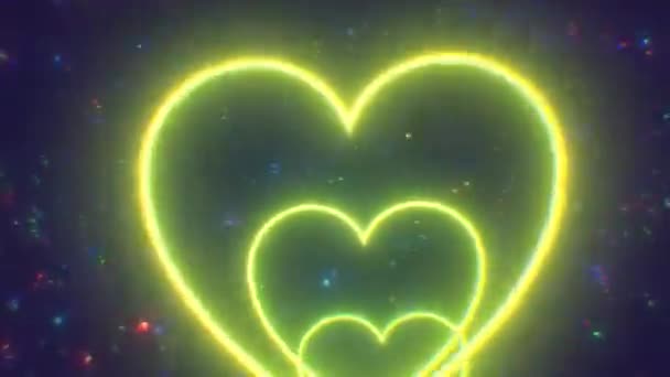 Endless Heart Tunnel Rainbow Waves Pretty Sparkle Stars Undulate Seamless — Stockvideo