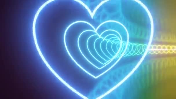All Interno Bellissimo Cuore Arcobaleno Neon Incandescente Infinito Riflesso Tunnel — Video Stock
