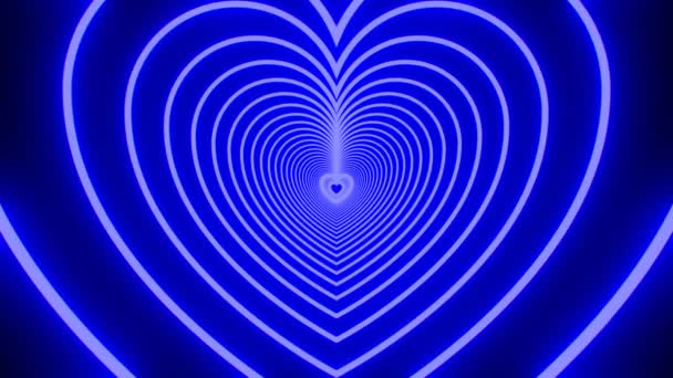 Blue Black Glow Heart Endless Tunnel Moving Expand Shapes Seamless — Stock Video