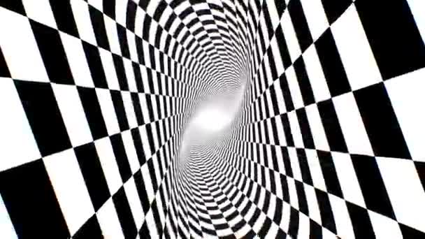Inneren Twisted Schwarz Weiß Schachbrett Optische Täuschung Tunnel Nahtlose Loop — Stockvideo
