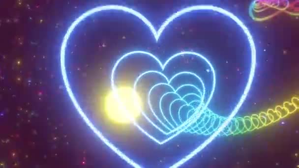Rainbow Gradient Neon Glowing Beautiful Love Heart Endless Tunnel Seamless — Stock video