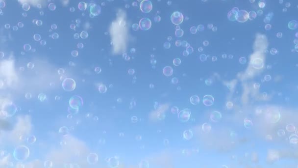 Yükselen Parlak Öfkeli Sabun Kabarcıkları Gökyüzüne Doğru Yüzüyor Kusursuz Döngüsüz — Stok video