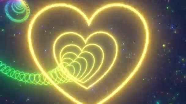 Reise Durch Neon Heart Ring Circular Loop Endless Helix Tunnel — Stockvideo