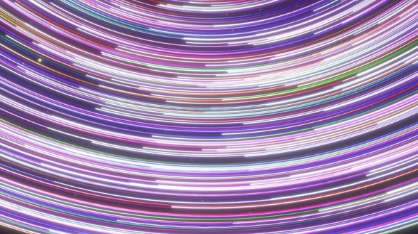 Curved Rainbow Neon Lines Flowing Fast Rotating Vortex Spectrum Abstract — Stock Photo, Image