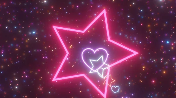 Fly Pink Shiny Glow Neon Stars Heart Shape Roller Coaster — Stock Photo, Image