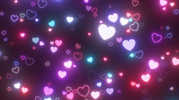 Досить Фіолетовий Рожевий Неоновий Сяючий Любов Серця Миготливі Вогні Абстрактний — стокове фото
