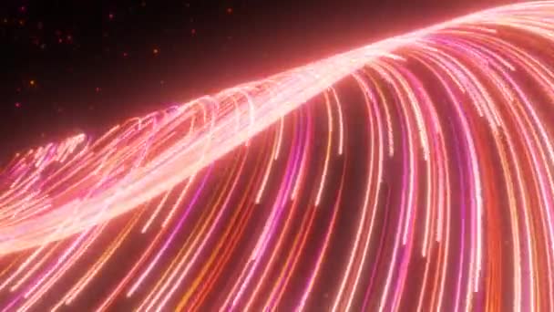 Abstract Bright Red Neon Glowing Wave Lines Dynamic Flowing Curves — Vídeo de Stock