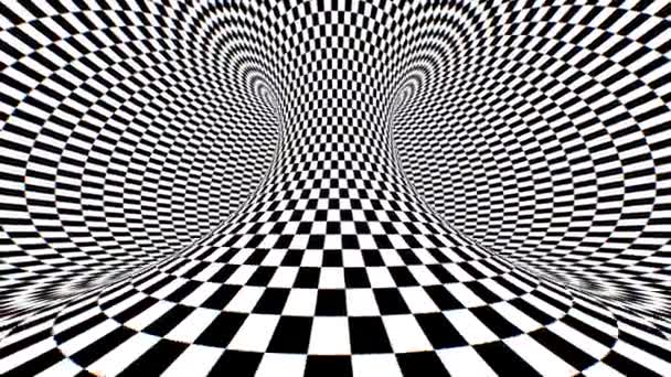 Zwarte Witte Optische Illusie Bewegende Schaakbord Patroon Torus Naadloze Lus — Stockvideo