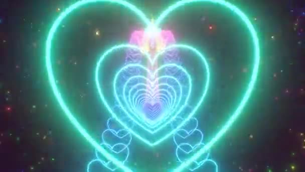 Пролетая Через Несколько Трехмерных Волн Сердца Rainbow Открытом Космосе Seamless — стоковое видео