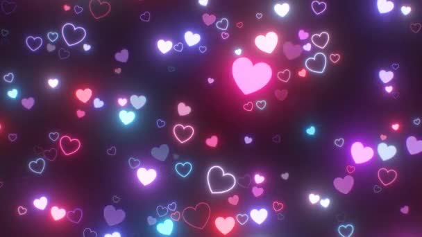 Ganska Lila Och Rosa Neon Glödande Kärlek Hjärtformer Blinkande Ljus — Stockvideo