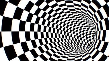 Siyah ve Beyaz Dairesel Dama Tahtası Optik İllüzyon Tüneli - Soyut Arkaplan Dokusu