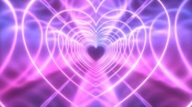 Sonsuz Fütürist UV Işık Işıltılı Kalp Yansıma Tüneli - 4K Kusursuz VJ Döngü Döngüsü Arkaplan Animasyonu