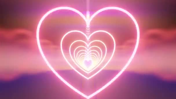 Krásný Duhový Neon Záře Srdce Vlna Nekonečné Tunelu Odrazy Bezešvé — Stock video