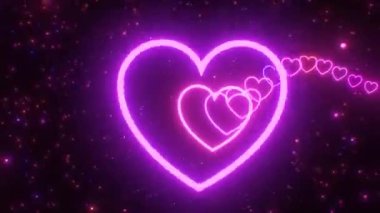 3D Uç Güzel Aşk Kalbi Neon Parıltısı Dalgalanan Dalga Tüneli - 4K Kusursuz VJ Döngü Döngüsü Arkaplan Animasyonu