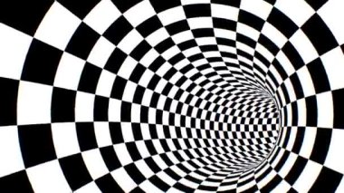 Siyah ve Beyaz Dairesel Dama Tahtası Optik İllüzyon Tüneli - 4K Kusursuz VJ Döngüsüz Arkaplan Animasyonu