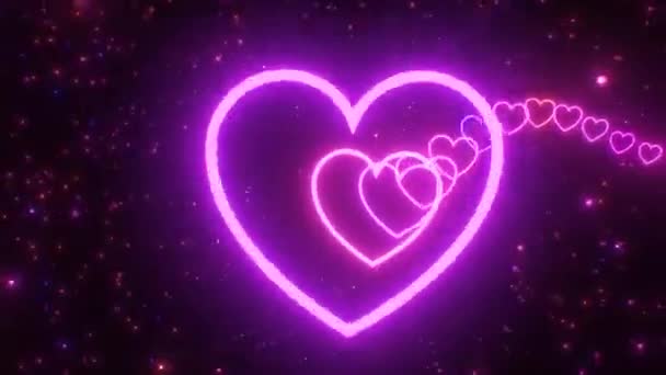 Fliegen Ziemlich Wunderschöne Liebe Herz Neon Glow Wellen Tunnel Nahtlose — Stockvideo
