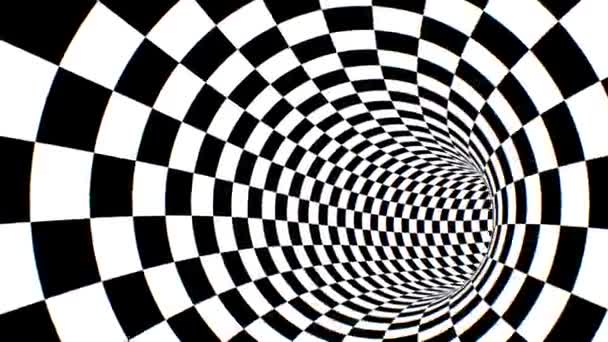 Dentro Túnel Ilusão Óptica Checkerboard Circular Preto Branco Seamless Loop — Vídeo de Stock