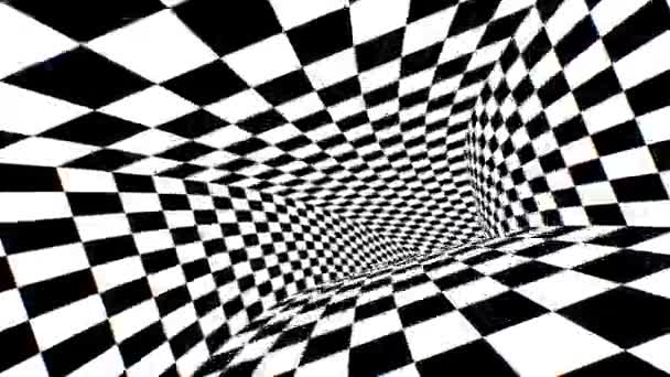 高速ブラックホワイト抽象チェッカーボード光イリュージョントンネル4KシームレスVjループモーション背景アニメーション — ストック動画