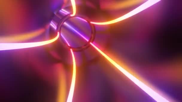 Futuristic Neon Glowing Reflective Shiny Twisting Tunnel Tube Seamless Loop — Stock Video