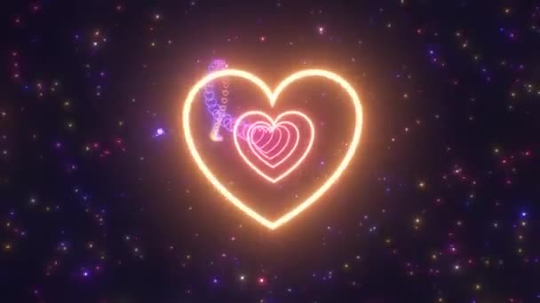 Moving Long Beautiful Neon Glowing Ultraviolet Curvy Heart Tunnel Seamless — Stock video