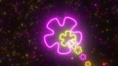 Trippy Neon Parıltısı Retro 70 'ler Çiçek Şekilleri Döner Elektrik Işık Tüneli - 4K Kusursuz VJ Döngüsü Döngüsü Arkaplan Animasyonu