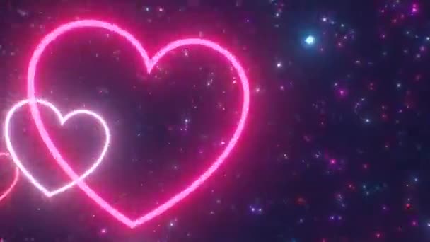 Pretty Pink Blue Neon Glow Love Heart Endless Tunnel Glowing — Stock video