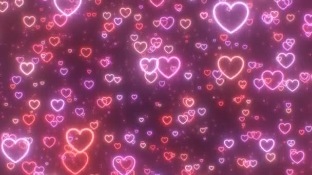 Corazones Chispas Amor Bastante Rosados Púrpuras Cayendo Lentamente Animación Fondo — Vídeo de stock