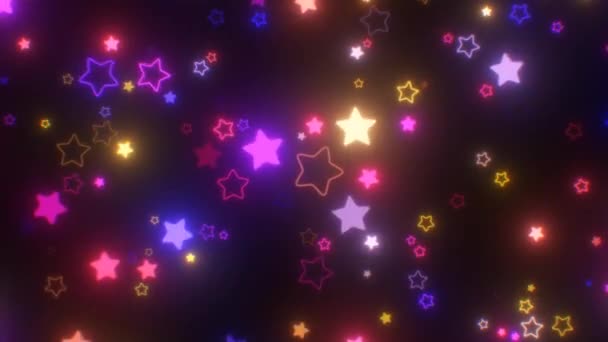 Γυρίζοντας Πολύχρωμο Λαμπερό Νέον Φώτα Αστέρια Σχήματα Περίγραμμα Λάμψη Seamless — Αρχείο Βίντεο