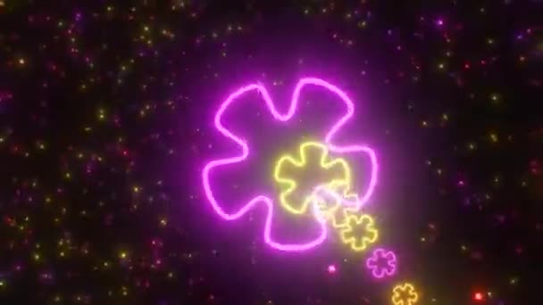 Trippy Neon Glow Retro 70S Flor Formas Spin Túnel Luz — Vídeo de Stock