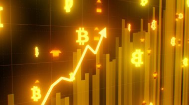 Bitcoin Price Pompası Yükselen Altın Çizelge Oklu Boğa Pazarı Toplantısı - Soyut Arkaplan Dokusu
