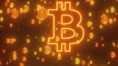 Parlak Altın Neon Parlayan Bitcoin BTC Logo Sembol Şekilleri - Soyut Arkaplan Dokusu