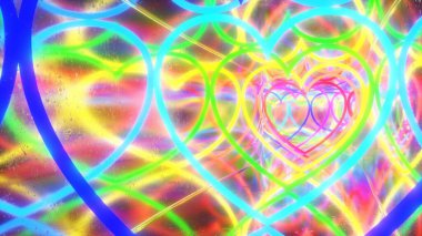 Yavaşça Gökkuşağı Neon Parlak Dalgalı Kıvrımlı Ayna Tüneli 'nden Geç - Soyut Arkaplan Dokusu