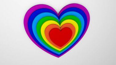 Gökkuşağı Renkli Kalp Şekillerinin Soyut 3 Boyutlu Katmanları Yavaşça Atıyor - 4K Kusursuz VJ Döngüsüz Arkaplan Animasyonu