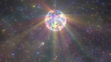 Güzel Disko Topu Parlayan Gökkuşağı Renkli Işık Işınlar Dış Uzayda - 4K Kusursuz VJ Döngüsüz VJ Döngü Hareketi Arkaplan Canlandırması