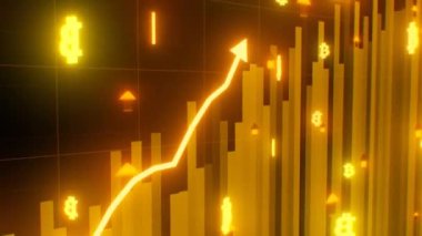 Bitcoin Price Pompası Yükselen Altın Çizelge Boğa Pazarı Rallisi - 4K Kusursuz VJ Döngüsüz Arka plan Animasyonu