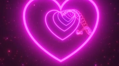 Sıcak Pembe Kalp Tüneli Parıldayan Yıldızlarda Yüzüyor - 4K Kusursuz VJ Döngüsüz VJ Döngüsü Arkaplan Animasyonu