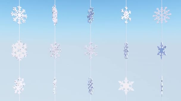 抽象的なホワイトスノーフレークオーナメントの装飾が風に紡がれる 4KシームレスVjループモーション背景アニメーション — ストック動画
